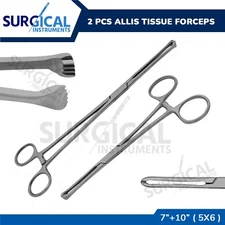 Set Of 2 Pcs Allis Tissue Forceps Clamps 5x6 Teeth 7"+10" Surgical German Grade