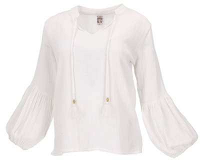 Schlupfbluse Boho chic, luftige Musselin Langarmbluse - weiß