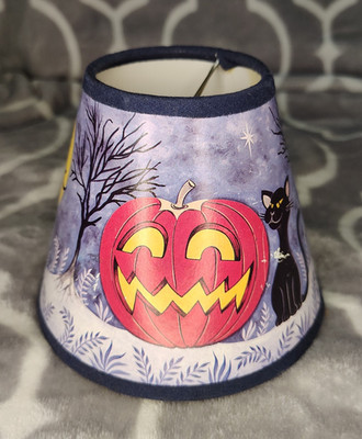 VTG Halloween Mini Lamp Shade Cat Pumpkin Ghost Haunted House 4'' tall