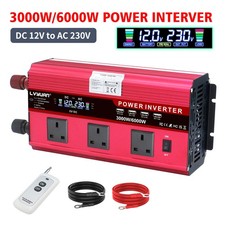 3000W 6000W Power Inverter 12V to 240V Car Converter With LCD 3AC 4USB Remote