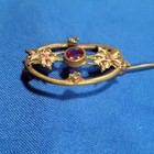 Vintage Oval Metal Hatpin Stick Pin w/ Red Stone & Leaf Design — photo 2