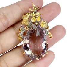 925 Sterling Silver Pendant Ametrine 46ct Sapphire Handmade Gems Jewelry Rare Nr