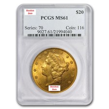 Gold $20 Liberty Double Eagle NGC/PCGS Graded Coin (MS61)