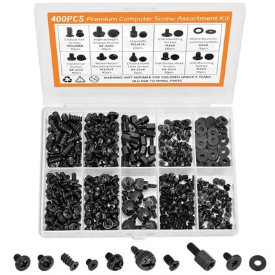 400Pcs  Computer Screws Kit for PC, Includes Motherboard Screws, Standoffs, S...