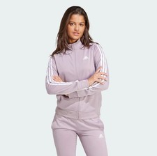 NEW Adidas Women's Essentials Warm-Up Slim 3-Stripes Track Jacket - Preloved Fig