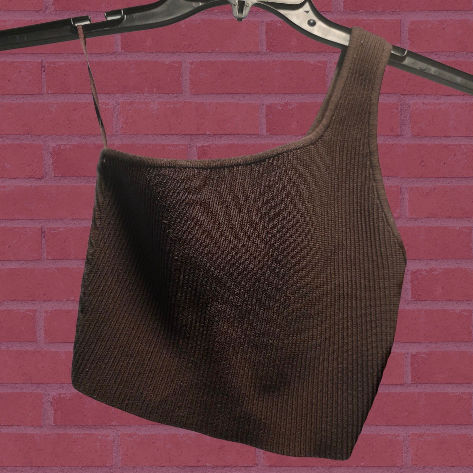 Babaton Ribbed One-Shoulder Crop Top - Espresso Brown - XS
