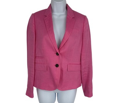 J. Crew Schoolboy Long Sleeve 2 Button Pink Linen Womens Blazer Size 2
