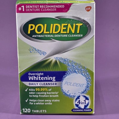 Polident Overnight Whitening Antibacterial Denture Cleanser 120 Tablets SEALED