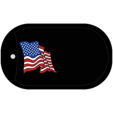 American Flag Offset Novelty Metal Dog Tag Necklace 2" x 1"