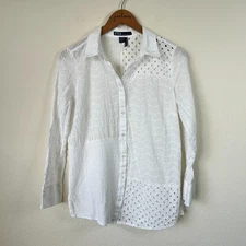 FDJ French Dressing Jeans Top Womens Medium White Patchwork Eyelet Tunic M