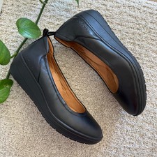 Vionic JACEY Black Leather Slip On Ballet Flats Comfort Wedge Women 7