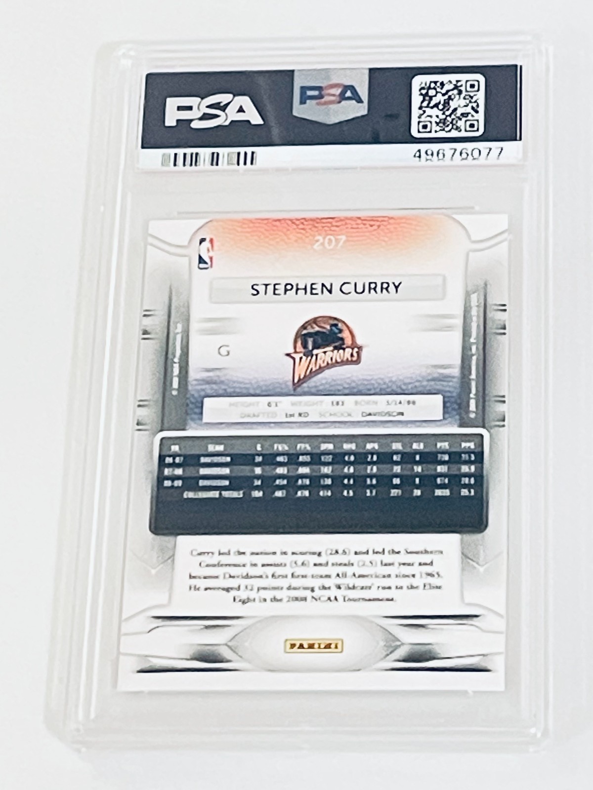 2009 Panini Prestige #207 Stephen Curry RC PSA 9 Mint Quantity Available view 4