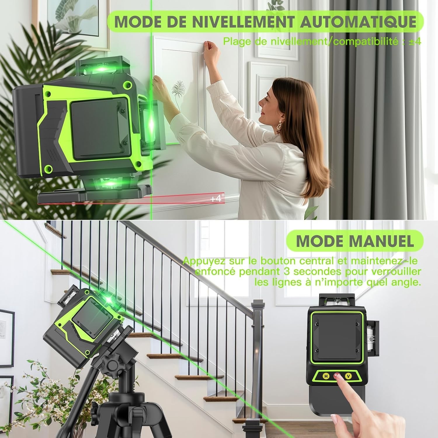 Lazer niveaux 4D autonivelant avec projection intégrale à 360 degrés