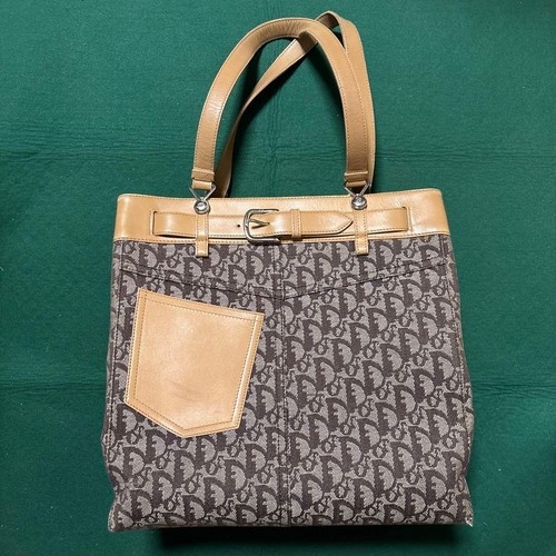 Christian Dior Trotter Canvas Leather Tote Beige Used From Japan