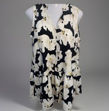 Nine West NWT Dress Button Front Ruffle Hem Petite Large PL Black Cream Fairy
