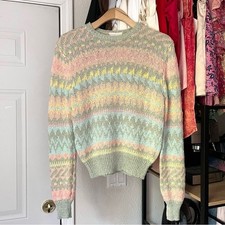 Suéter de punto grueso MICHAEL MILEA vintage pastel multicolor zig zag chevron crew
