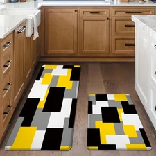 Yellow Grey Kitchen Rug Set of 2 Cushioned Anti Fatigue Kitchen Mats for Floo...