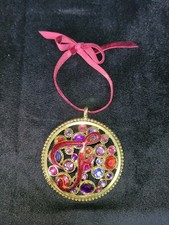Jeweled Letter F Hanging Ornament Gold Tone Rhinestone Initial Decor Monogram