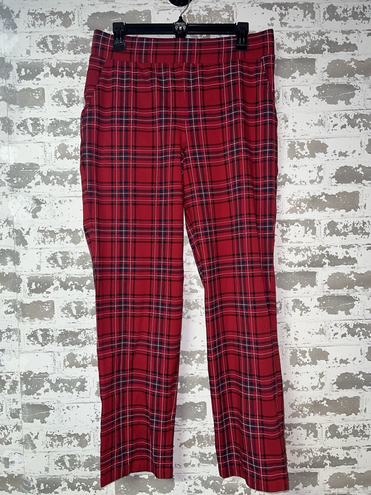 NEW!  D&Co. Red Black White Plaid Straight Leg Dress Pants - Size Large