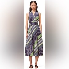 Tory Burch Field Day Bias Stripe Wrap Dress Sz 2