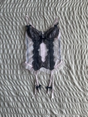 NWT Victoria's Secret Women's Pink and Black Lace Bustier Corset (36B)