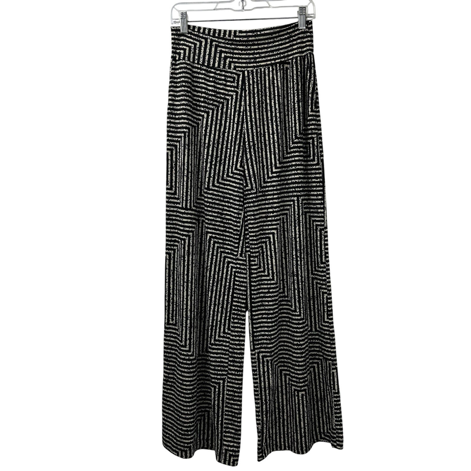 Clara Sun Woo Women’s Large Geometric Pull On Wide Leg Palazzo Pants Black/White