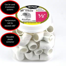 White 90 Degree Elbow Fitting 1/2 in x 1/2 in PVC Schedule 40, Include 30 Elbows