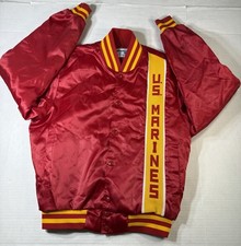 VTG US Marines Jacket Men Medium Red Yellow Chalkline Satin Bomber Swingster 80s