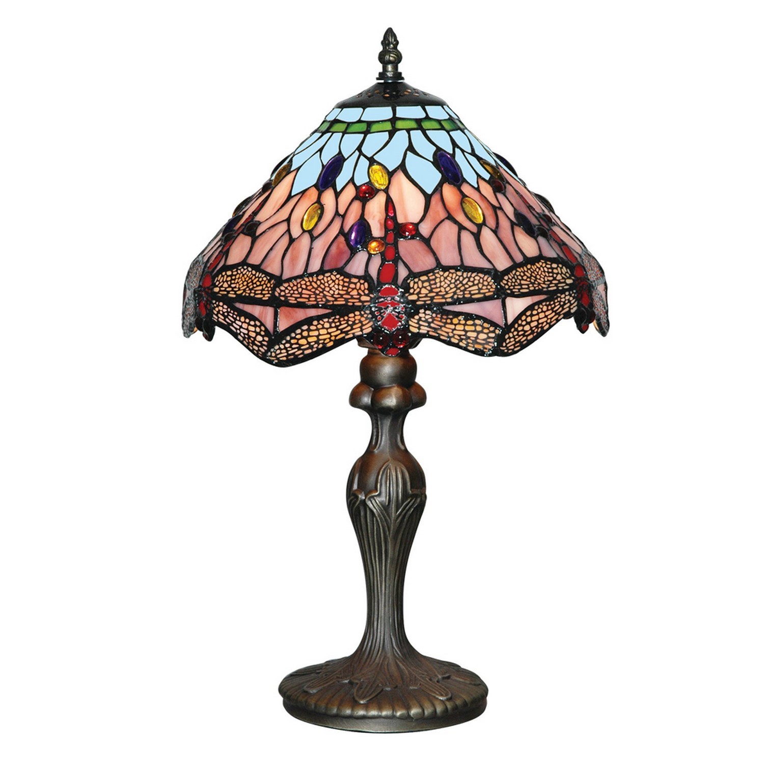 Antique Brass Finish Table Lamp Light with Hand Made Stained Glass Design Shade