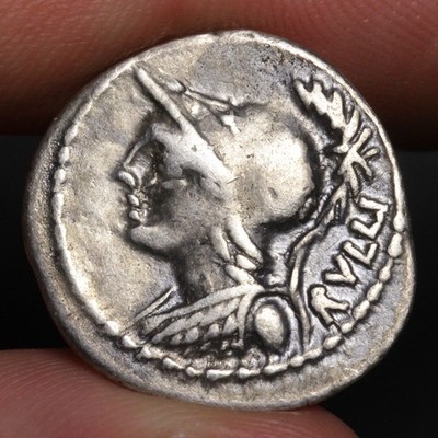Minerva Denarius 100BC Ancient Roman Republic Silver Coin Rome Rullus Toning