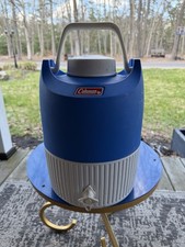 Vintage Coleman blau weiß Wasserkanister mit Griff, Spender, Schraubdeckel