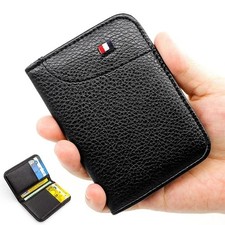 Portefeuille Porte-Carte Bancaire Ultra-Fin Cuir PU Noir Slim Homme Mini Léger