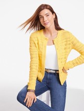 Open Stitch Crewneck Cardigan at Talbots, NWT 129, color DAISY, all size
