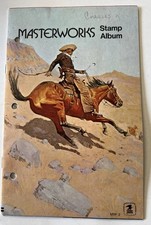 Vintage 1974 USPS Masterworks Stamp Album w/40 Hinged Used Stamps In Book