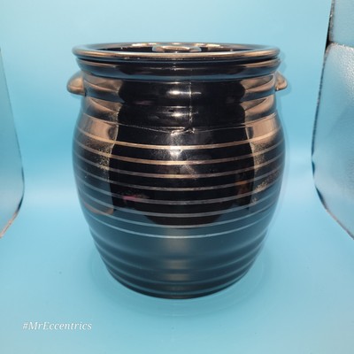 L.E Smith Glass Black Cookie Silver Banded Barrel Biscuit Jar 