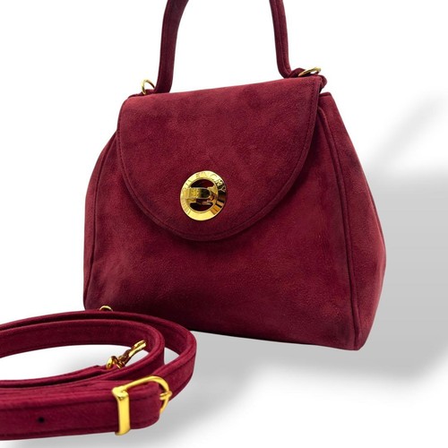 GIVENCHY Suede Shoulder Bag 2-Way Turn-Lock Bordeaux Gold Hardware Vintage