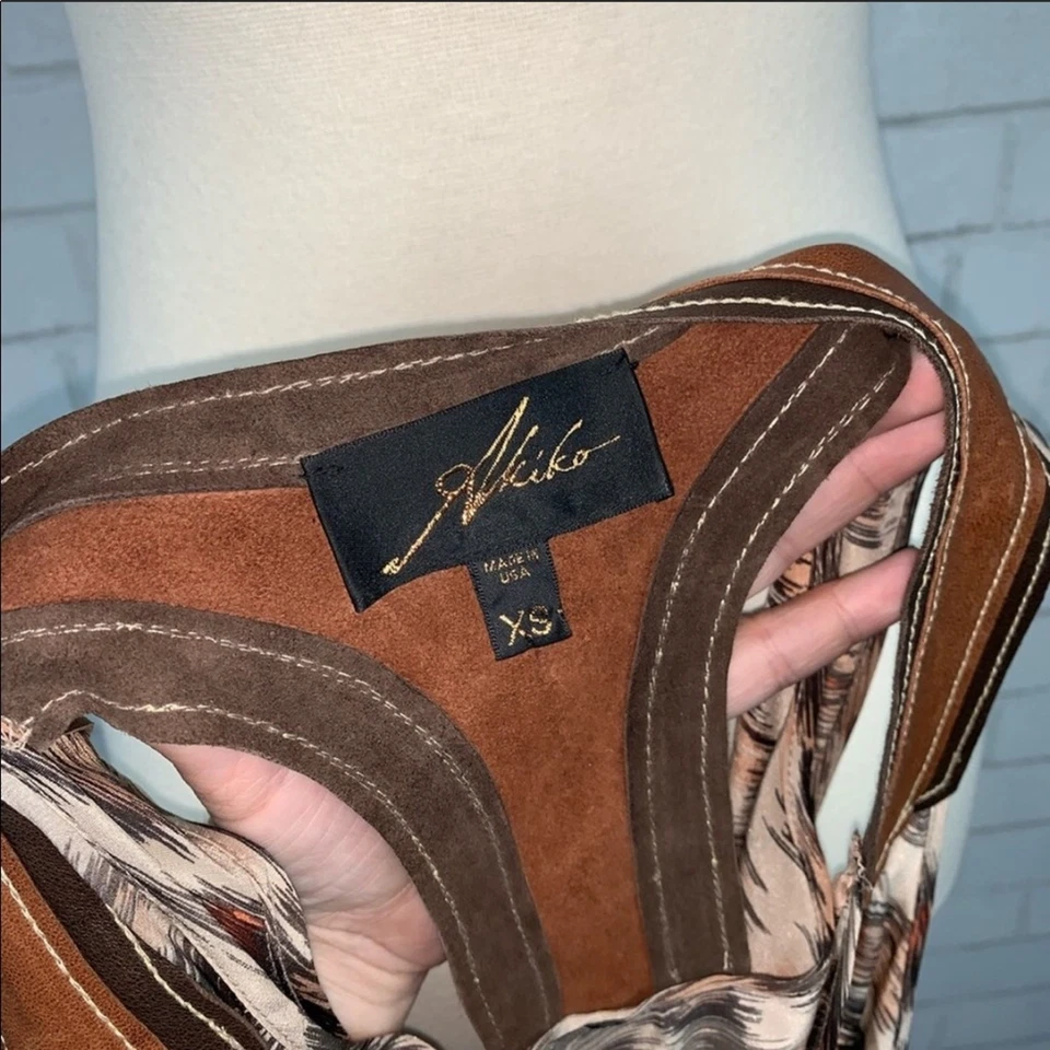 AKIKO REVOLVE Tan Cream Brown Silk Leather Tank Tassel Cheetah Printed Dress XS - Image 3 of 4