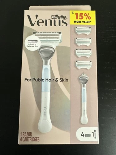 Gillette Venus Razor For Pubic Hair & Skin - 1 Razor, 4 Cartirdges [NEW]
