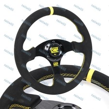 13 Yellow Stitching Suede Leather Racing Sport Steering Wheel For Momo Omp Hub