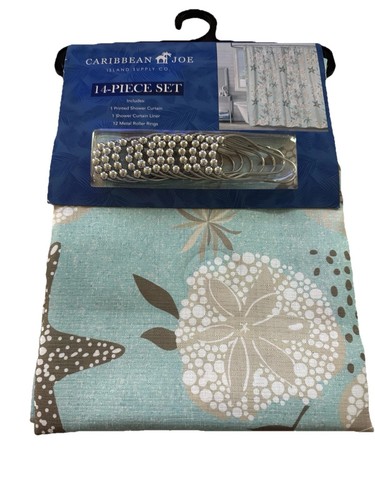 Caribbean Joe 70" X 72" Beach Theme Starfish Shower Curtain With Rings and Liner