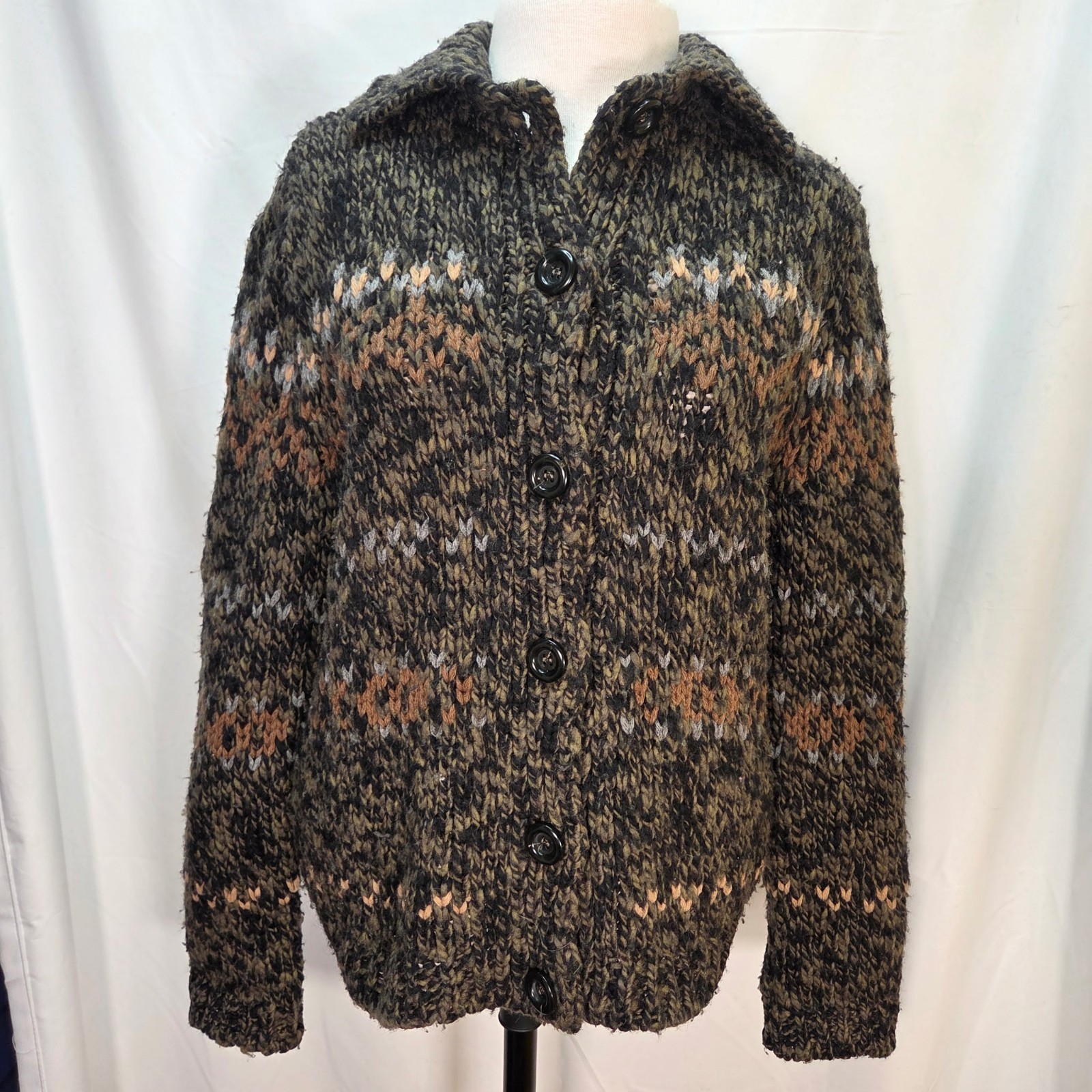 Benetton Chunky Knit Stripe Cardigan Made In Italy Womens S/M no Size Tag image 2
