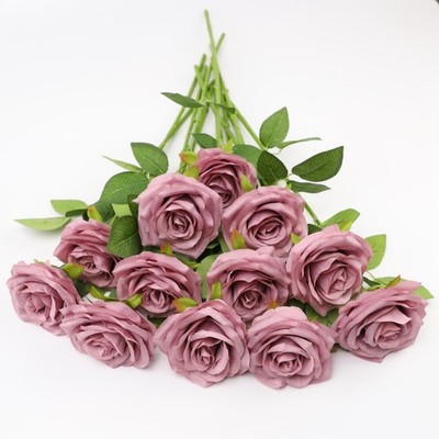 12pcs Artificial Rose Flower Mauve Rose Flower with Long Stem Silk Roses Bouq...