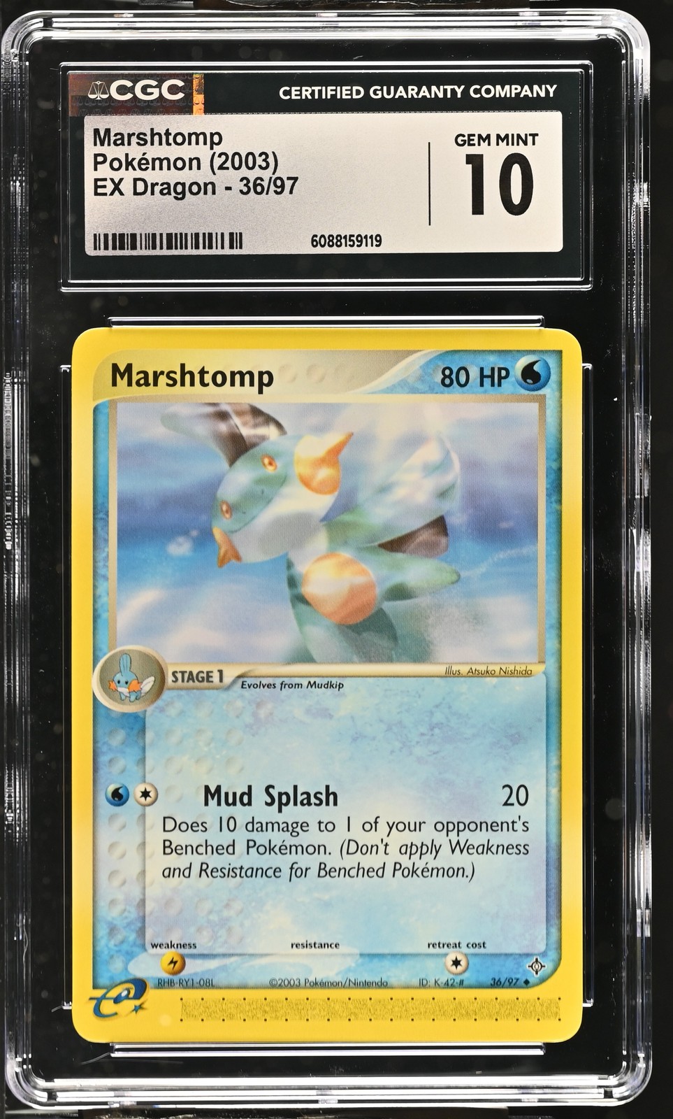 CGC 10 GEM MINT Marshtomp 2003 EX Dragon 36/97 Pokemon Card