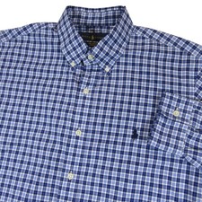 Polo Ralph Lauren Mens Button Down Shirt L Blue Check 100 Cotton Pocket Logo