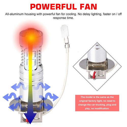 H3 Led Fog Light Bulb 80W CSP Bright 6500K Xenon White Daytime Running Light DRL - Picture 4 of 12