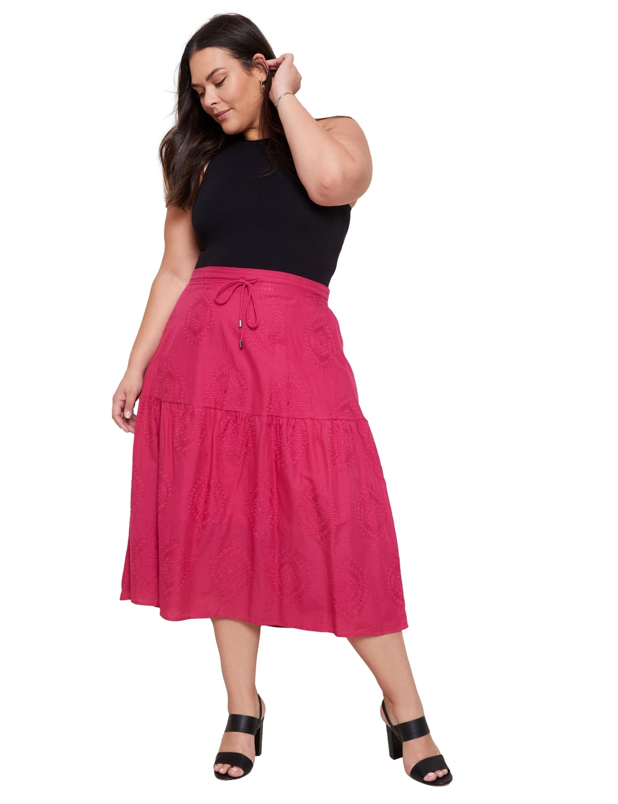 AUTOGRAPH Plus Size Womens Skirts Midi Summer Pink Cotton