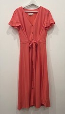 Loft Orange Red Midi Shirt Dress Size 8 Linen Blend Spring