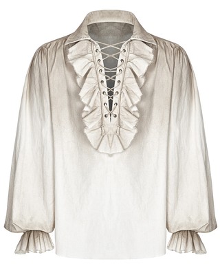 Punk Rave Mens Pirate Shirt Top VTG White Steampunk Gothic Poet Medieval Lace Up