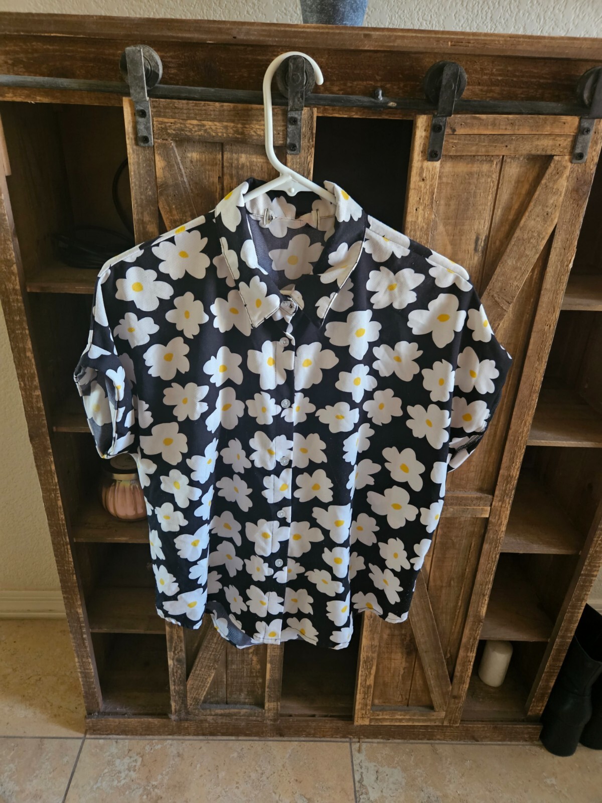 Daisy Flower Button Down Over Sized Top Vintage 9… - image 4