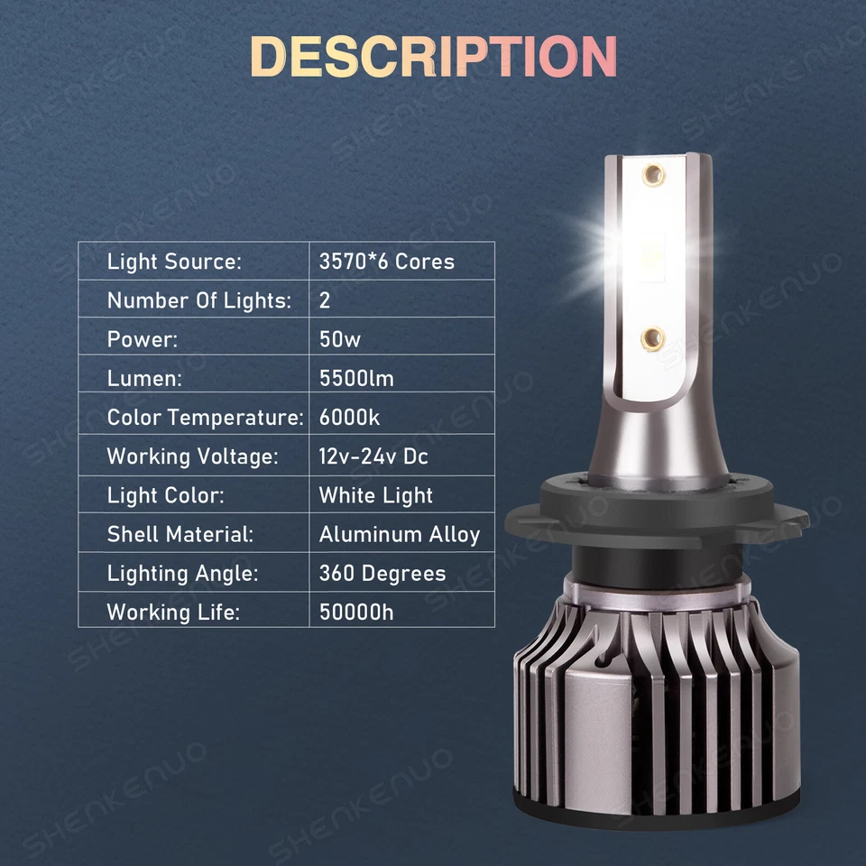 For Hyundai Sonata 1999 2000 2001 6000K LED Headlight + Fog Light Bulbs Combo 6X - Image 2 of 4